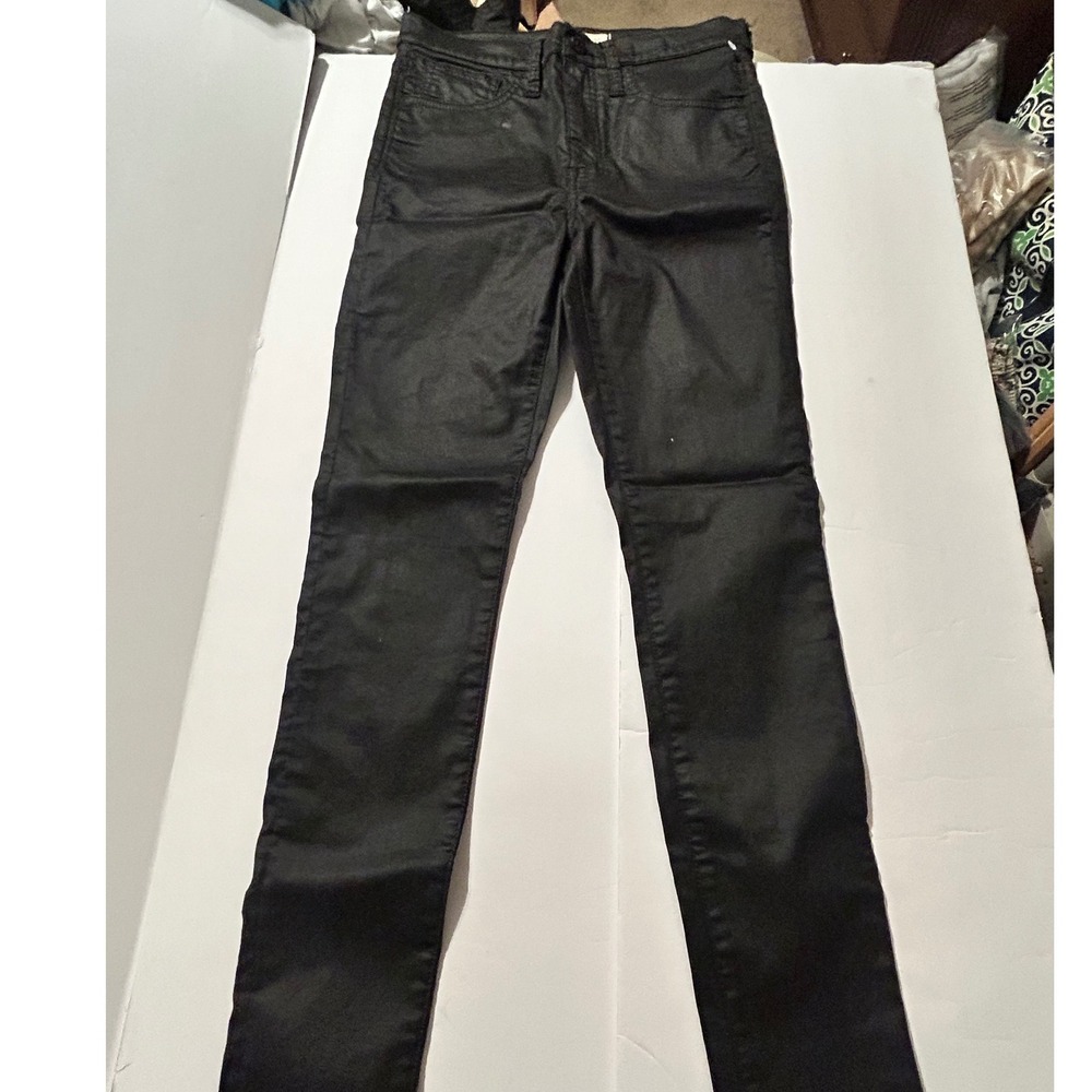 Madewell 10 High-Rise Skinny Jeans Black Coated Denim Size 27 Waxed Pants